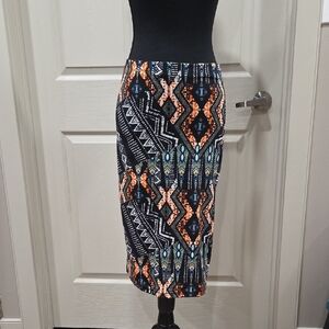Topshop Black and Orange Patterned Pencil Skirt